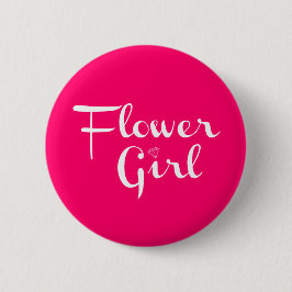Flower Girl Retro Script White on Hot Pink Button