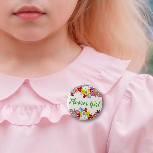 FLOWER GIRL Spring Flowers Garden Wedname Tag Button (FLOWER GIRL Colorful Spring Flowers Garden Wedding Rehearsal Name Tag Pinback Button @ fat_fa_tin)
