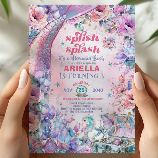 Flower Glitter Mermaid Tail 3rd Birthday  Einladung