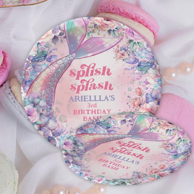 Flower Glitter Mermaid Tail 3rd Birthday Pappteller (Von Creator hochgeladen)