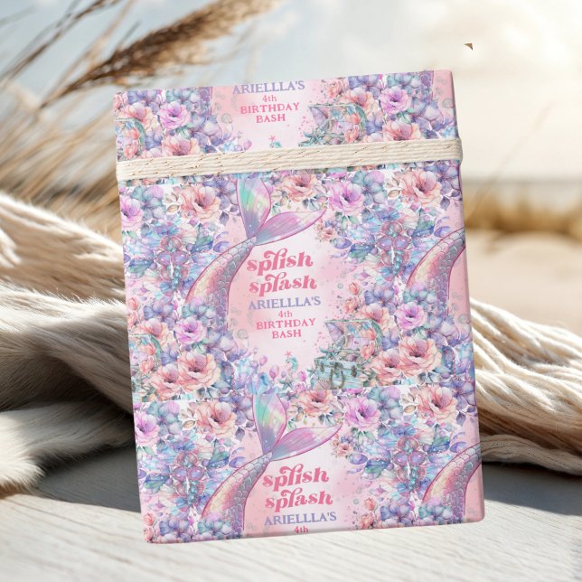 Flower Glitter Mermaid Tail 4th Birthday Geschenkpapier (Von Creator hochgeladen)