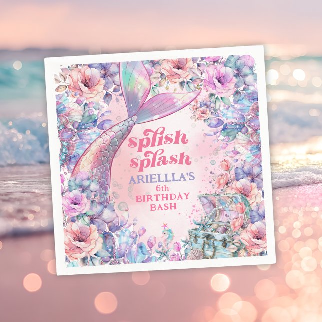 Flower Glitter Mermaid Tail 6th Birthday Serviette (Von Creator hochgeladen)