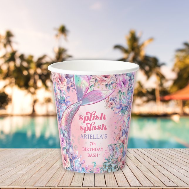 Flower Glitter Mermaid Tail 7th Birthday Pappbecher (Von Creator hochgeladen)