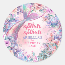 Flower Glitter Mermaid Tail 7th Birthday Runder Aufkleber