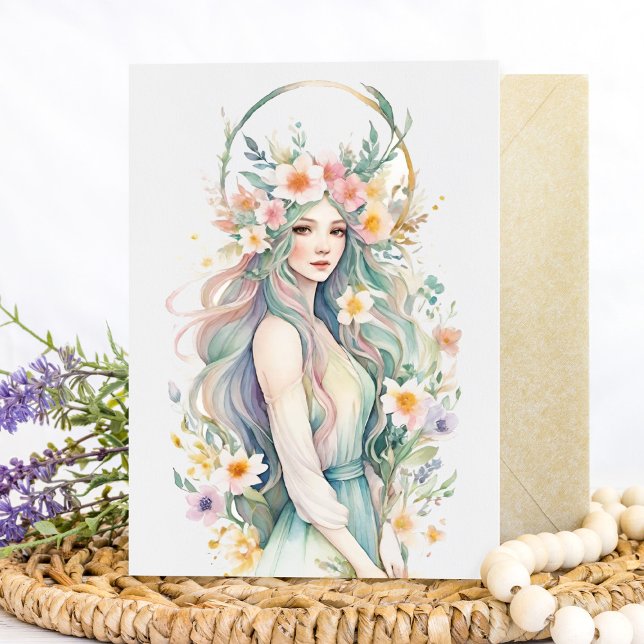 Flower Goddess Ostara Spring Equinox Sabbat Karte (Flower Goddess Ostara Spring Equinox Sabbat Card by Pagan Holidays)