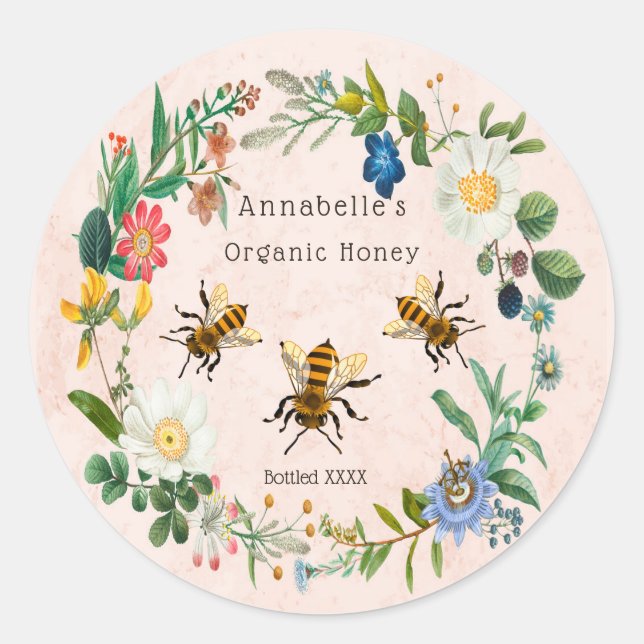 Flower Honey Label personalisieren Runder Aufkleber (Vorderseite)