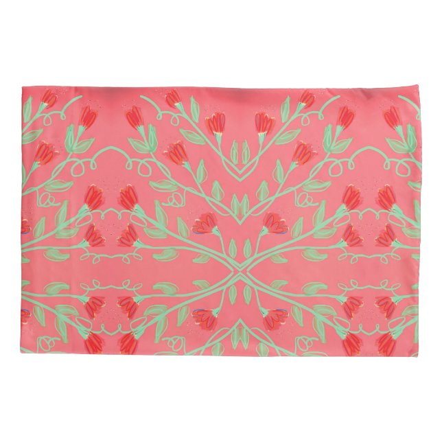Flower Kissen Hüllen in Pink und Minze grün Kissenbezug (Rückseite)