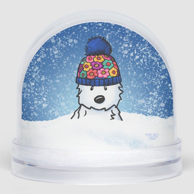 Flower Knit Hat Westie Schneekugeln (Vorderseite)