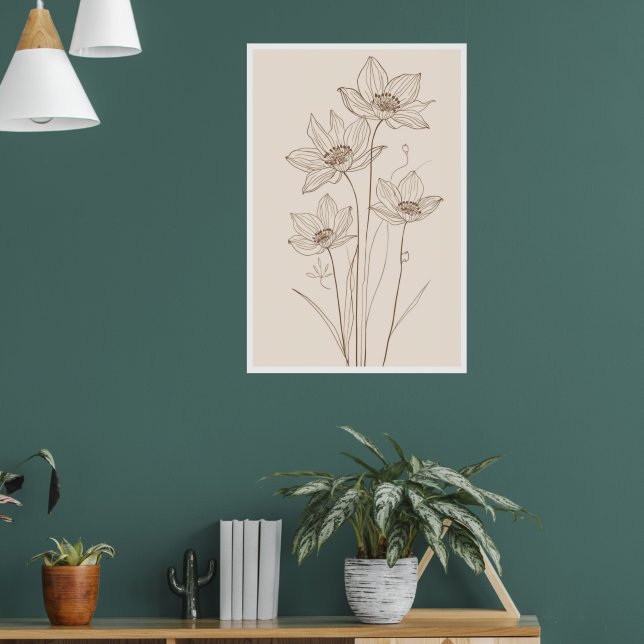 Flower Line Art - Elegant Beige Poster (Wohnzimmer 1)