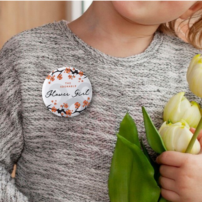 FLOWER MÄDCHEN Tropische Blume Wirbel Chic Wedding Button (FLOWER GIRL Tropical Flowers Hibiscus Fusion Swirls Chic Wedding Pinback Button @ fat_fa_tin)