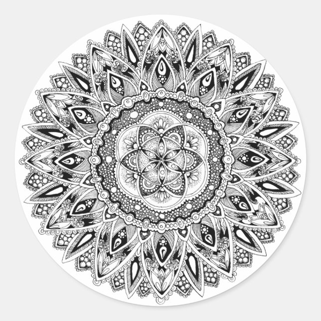 Flower mandala w/ seed of life runder aufkleber (Vorderseite)