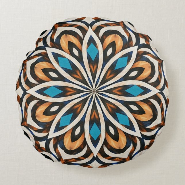 Flower Mandala Weave  Rundes Kissen (Vorderseite)