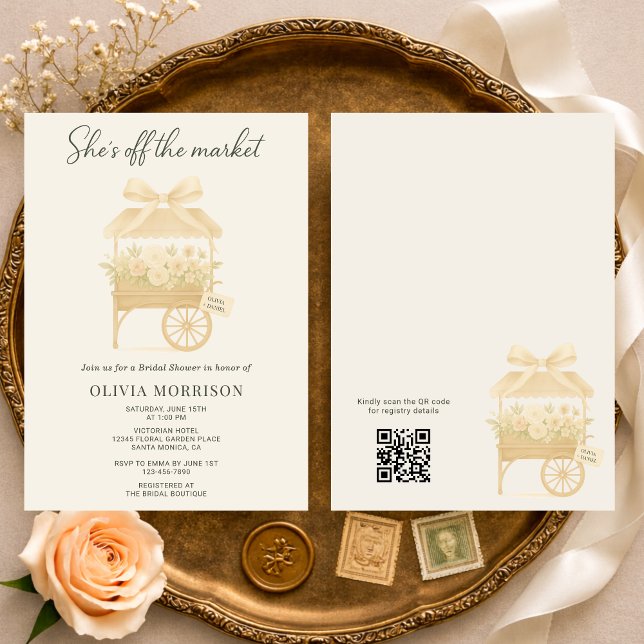 Flower Market Coquette Bow QR Code Bridal Shower Einladung (Von Creator hochgeladen)
