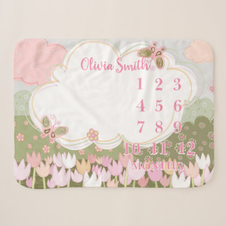 Flower Milestone Blanket, Baby Girl Butterflies Sherpadecke