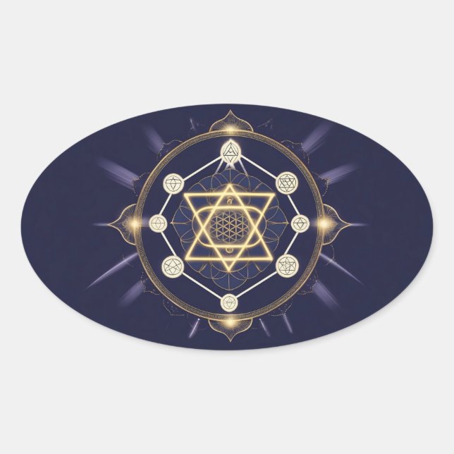 Flower of Infinity — Sacred Geometry Celestial Ovaler Aufkleber (Vorderseite)