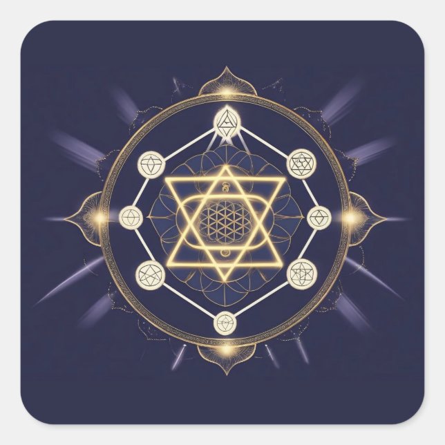 Flower of Infinity — Sacred Geometry Celestial Quadratischer Aufkleber (Vorderseite)