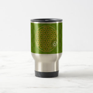 Flower Of Life 1 - Gold stamp green pattern Reisebecher