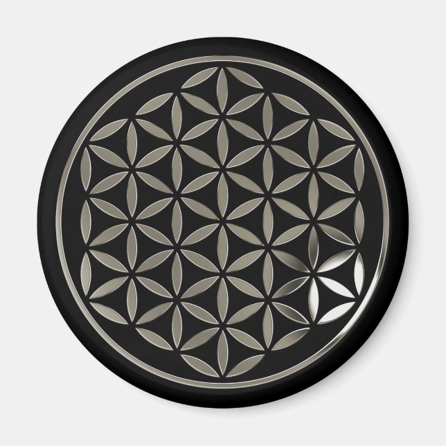 Flower Of Life 1 - Silver stamp | black Magnet (Vorne)
