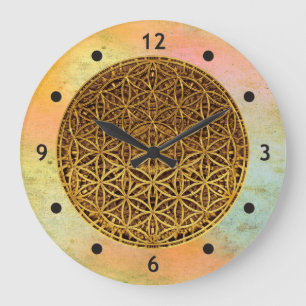 Flower Of Life / Blume des Lebens - medal gold Große Wanduhr