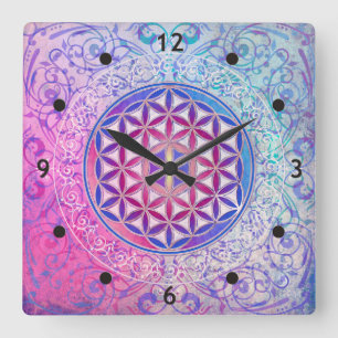 Flower Of Life / Blume des Lebens - Ornament V Quadratische Wanduhr