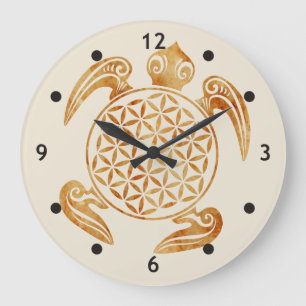 Flower of Life / Blume des Lebens - turtle stone Große Wanduhr