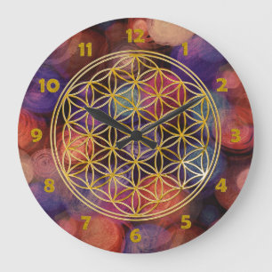 FLOWER OF LIFE - gold - clock face Große Wanduhr