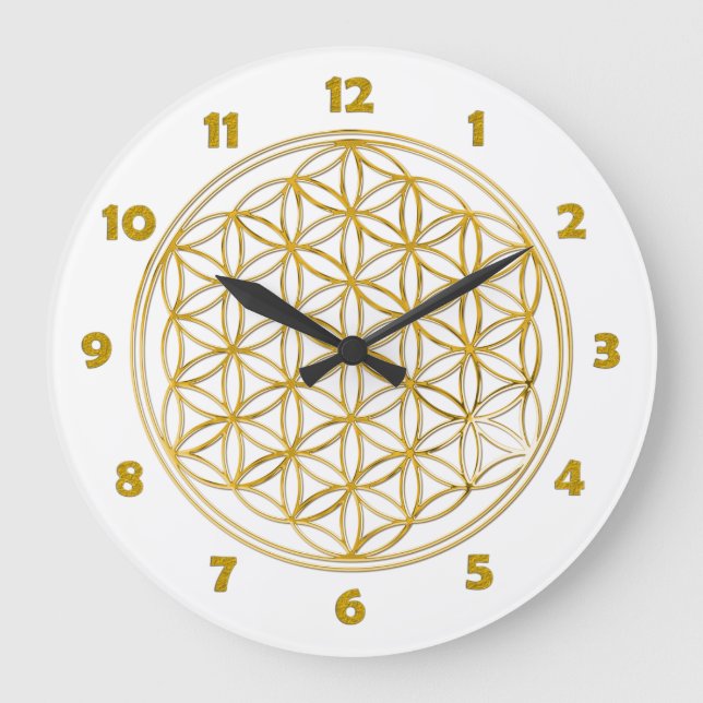FLOWER OF LIFE - gold - clock face Numbers Große Wanduhr (Vorderseite)