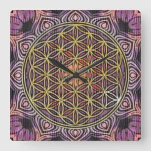 Flower Of Life - knitting seamless pattern V Quadratische Wanduhr