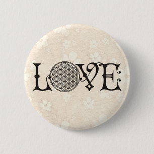 Flower Of Life - LOVE Lettern Tattoo schwarz Button