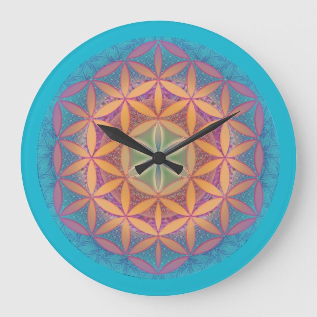 Flower of Life Mandala Wall Clock Große Wanduhr (Vorderseite)