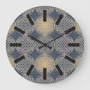 Flower of Life - stamp pattern - blue sand Große Wanduhr