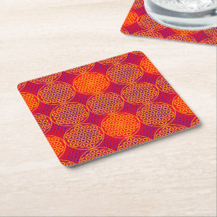 Flower of Life - Stempel-Muster - orange pink Rechteckiger Pappuntersetzer