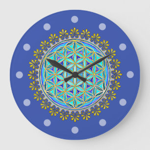 Flower Of Life - Vintage-Blüten-Ornamente 1 Große Wanduhr