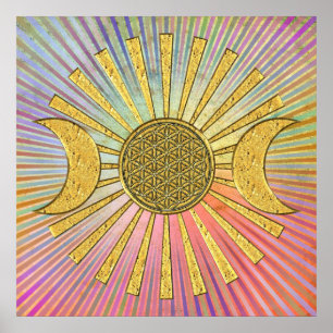 Flower Of Life with Moon Poster