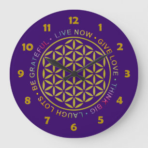 Flower Of Life with Rules Of Life Große Wanduhr