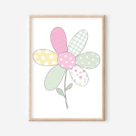 Flower on White Background Quilt Art Print Set Poster