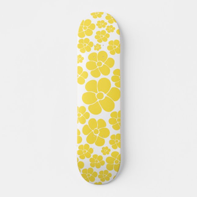 Flower Pattern - Lemon Yellow and White Skateboard (Vorne)
