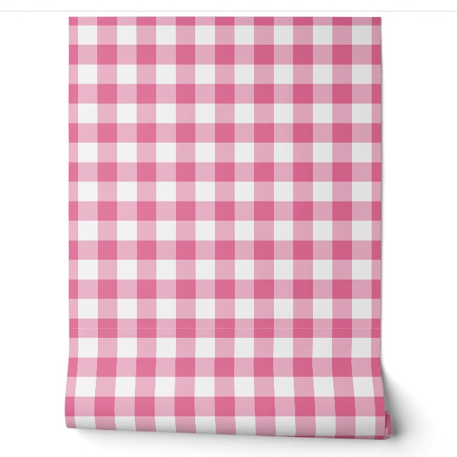 Flower Pink Gingham Check Green Buffalo Plaid Tapete (Abrollen)