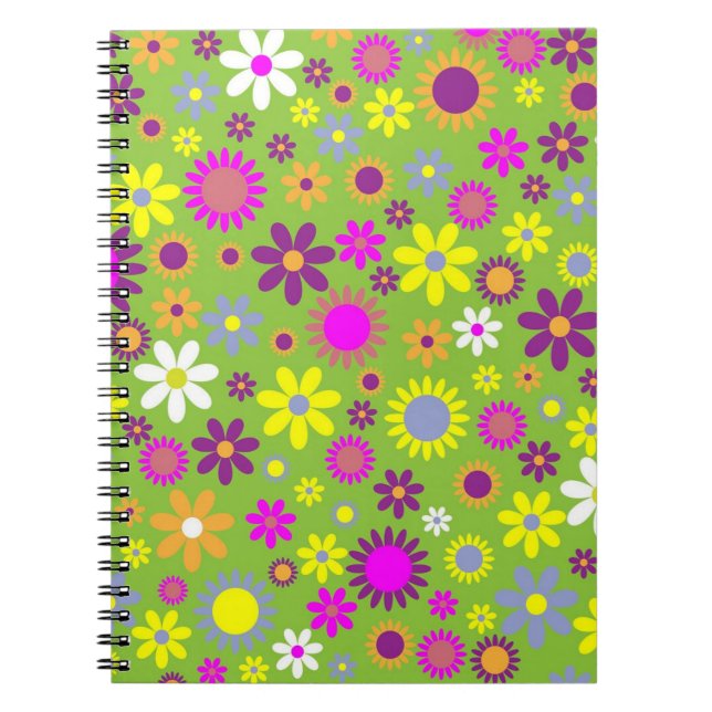 Flower Power Bright Green Pattern Notizblock (Vorderseite)