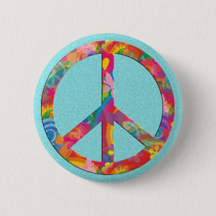 Flower Power Frieden cyan Spritzer Button