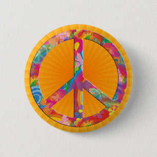 Flower Power Frieden orange leuchten Button
