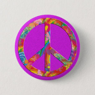 Flower Power Frieden rosa Spritzer Button