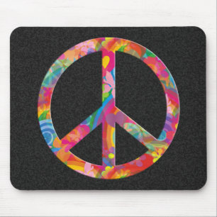 Flower Power Frieden   schwarze Spritzer Mousepad
