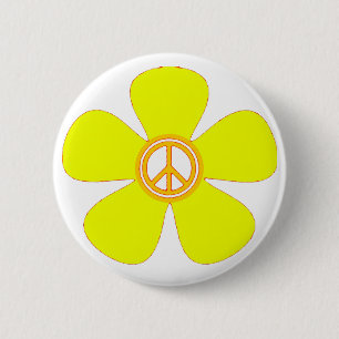 Flower Power Friedenszeichen Button