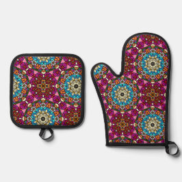 Flower Power Groovy Garten Ofenhandschuh & Topflappen-Set