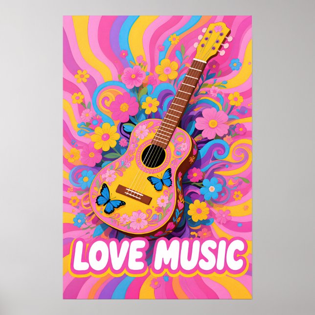 Flower Power Guitar Pop Art Poster (Vorne)