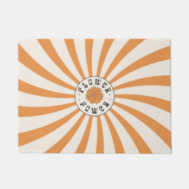 Flower Power mit psychedelischen orangen Strahlen Fußmatte