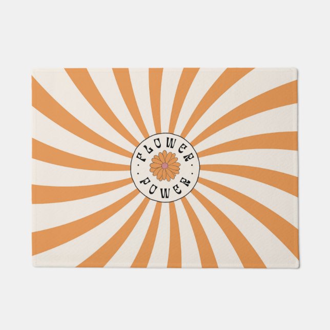 Flower Power mit psychedelischen orangen Strahlen Fußmatte (Vorderseite)