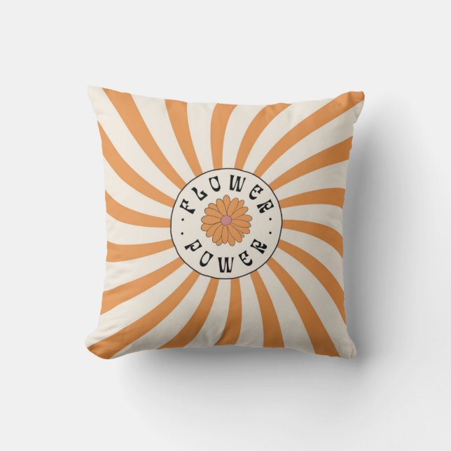 Flower Power mit psychedelischen orangen Strahlen Kissen (Vorderseite)