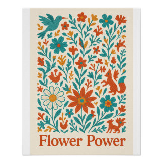Flower Power Otomi Folk Art Poster
